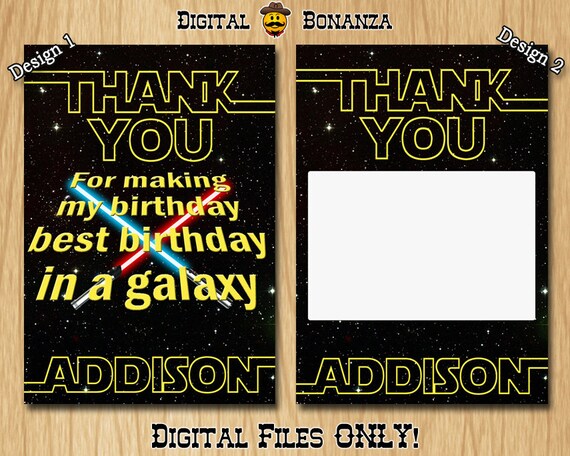 Kids Birthday Thank You Card Star Background Galaxy Wars Young Knight Lady TY001 Il_570xn