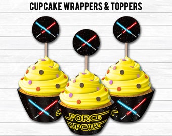 Pirottini e decorazioni per cupcake di compleanno a tema Star Wars (solo file digitale)