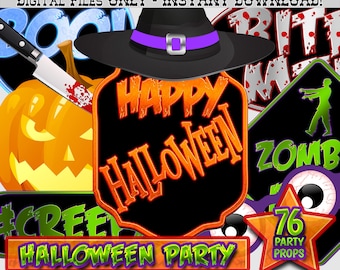 Accessori per Photo Booth di Halloween, 76 stampe per feste (file digitale)