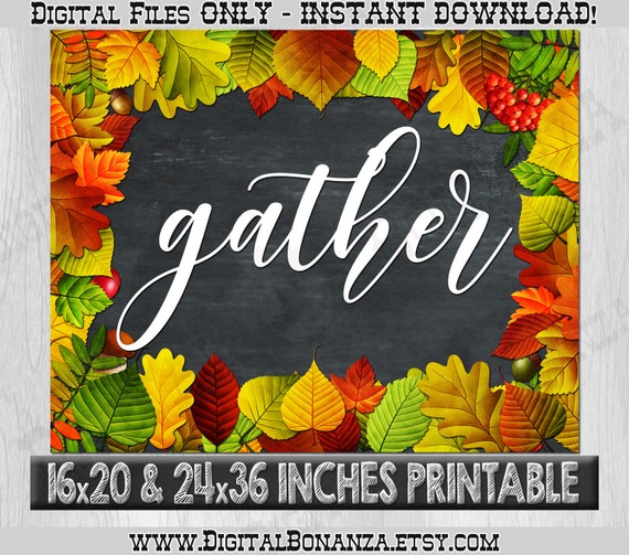 Rustic Fall Printable Autumn Fall Thanksgiving Printable Thanksgiving Sign Fall Home Decor Autumn decor Fall Watercolor Poster Gather Il_570xn