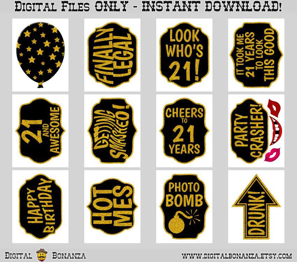 21st Birthday Party Printable Photo Booth Props. Black and - Etsy