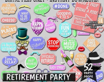 Retirement Party Props, Pastel And White Retirement Photo Booth Prop Printables, Retirement Photo Props, Decoration For Retirement Party