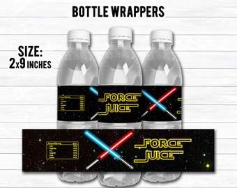 Galaxy Wars Birthday Bottle Labels, Jedi Knight Party (Digital File Only)