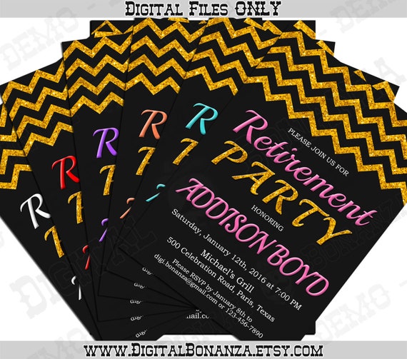 Retirement Party Invitation Multiple Colors with Gold Glitter Chevron Invitation Elegant Office Party Invite Black Chalkboard Gold Chevron Il_570xn