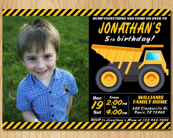 Personalized DUMP TRUCK Invitation Printable Truck Birthday Invitation Work Birthday Invitation With Picture Birthday Printable KWM014 Il_570xn