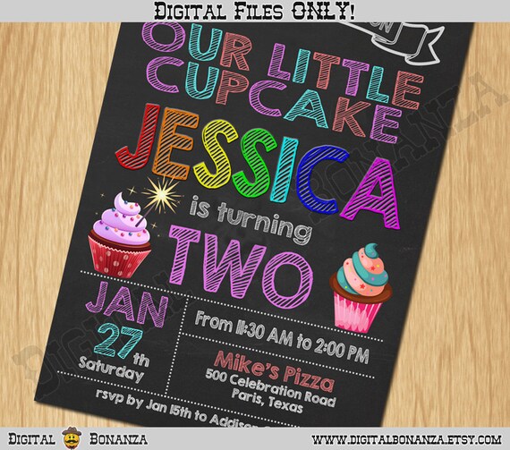 Cupcake birthday invitation. Birthday party invite. Chevron chalkboard bday invite. Any age. Printable digital DIY. Print your own K0019 Il_570xn