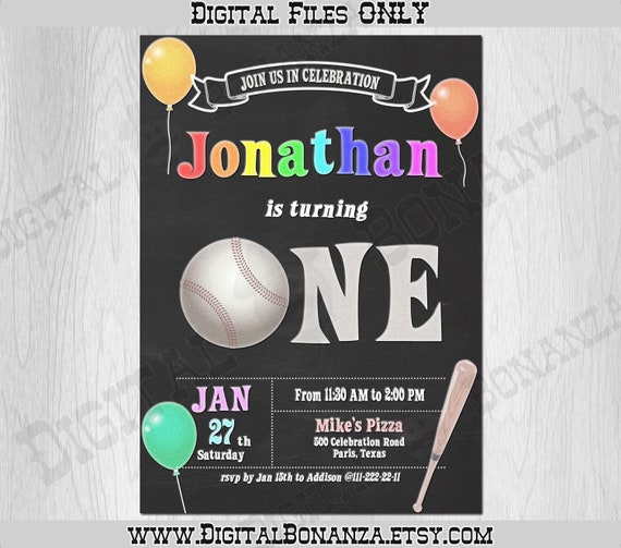 Baseball Birthday Invitation. Baseball First Birthday Party Invite. Chalkboard Invitation, Boy or Girl 1st Birthday K0045 Il_570xn