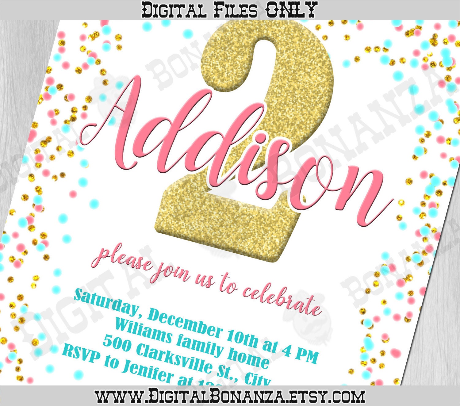 2nd Birthday Invitation Second Birthday invitations Gold Etsy