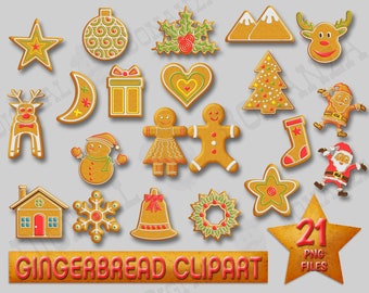 Gingerbread Cookie Clip Art, 21 Instant Download PNG Files, Christmas Cookies Clipart, Gingerbread Clipart, Digital File WBXmas