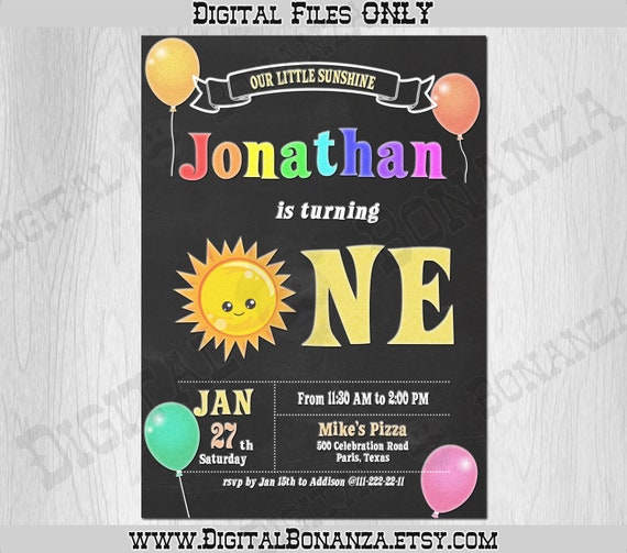 Sunshine Birthday Invitation. Our Little Sunshine First Birthday Party Invite. Chalkboard Invitation, Boy or Girl 1st Birthday K0039 Il_570xn