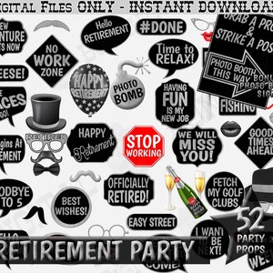 Retirement Party Props, Black And Silver Retirement Photo Booth Prop Printables, Retirement Photo Props, Decoration For Retirement Party