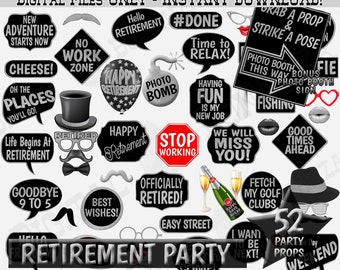 Retirement Party Photo Booth Props, Black and Silver Printables (Digital Download)