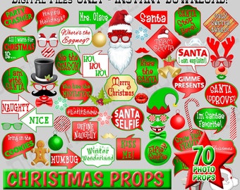 Christmas Party Printable Photo Booth Props and Christmas Decoration Instant Download