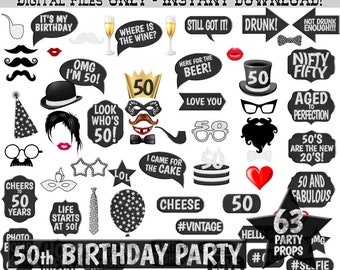 Accessori per photo booth per il 50° compleanno, stile lavagna (download digitale)