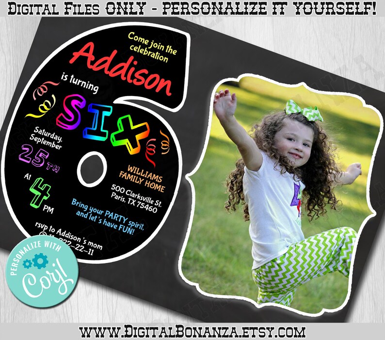 6th Birthday Invitation Chalkboard Invite. Edit Yourself Etsy