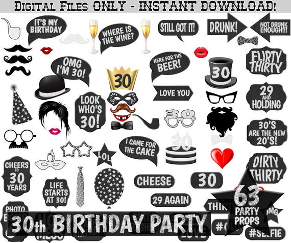 30th Birthday Party Printable Photo Booth Props Chalk and