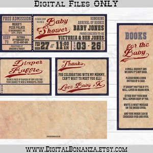 Baseball Baby Shower Invitations, Vintage Baseball Ticket Invitation, Vintage Baby Shower, Digital Files Only Print It Yourself image 3