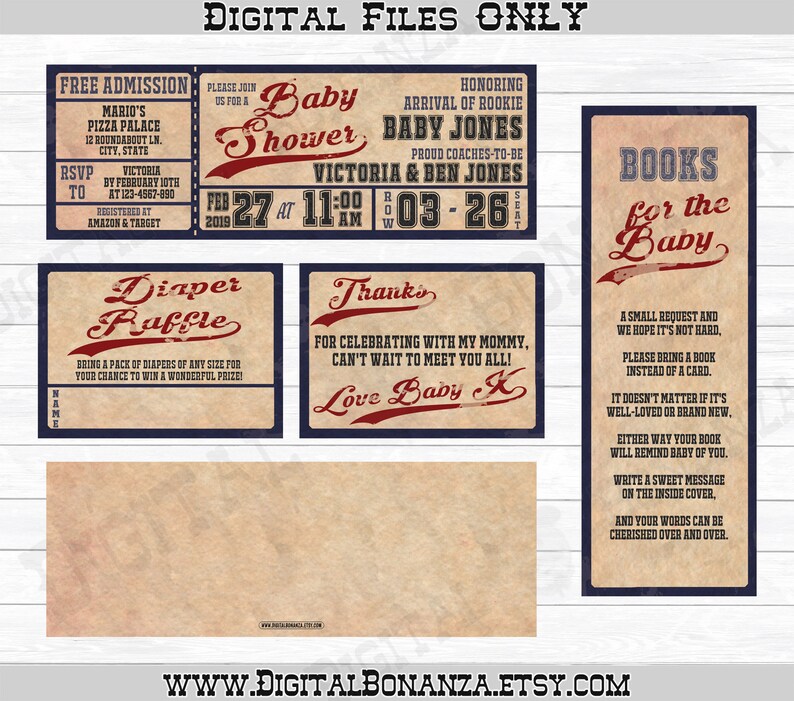 Baseball Baby Shower Invitations, Vintage Baseball Ticket Invitation, Vintage Baby Shower, Digital Files Only Print It Yourself image 3