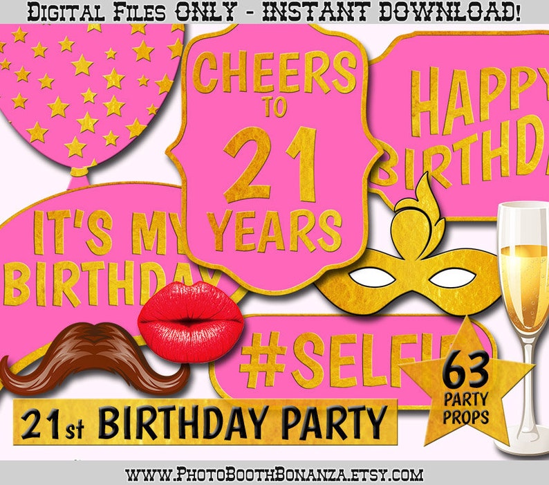 21st Birthday Party Printable Photo Booth Props. Gold Foil and | Etsy