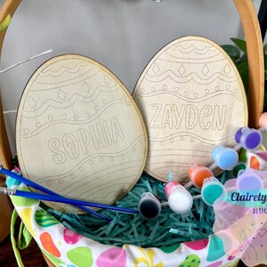 Personalized Paint Your Own Easter Egg Kit - 6-inch Laser Engraved Wooden Egg with Paint and Brushes