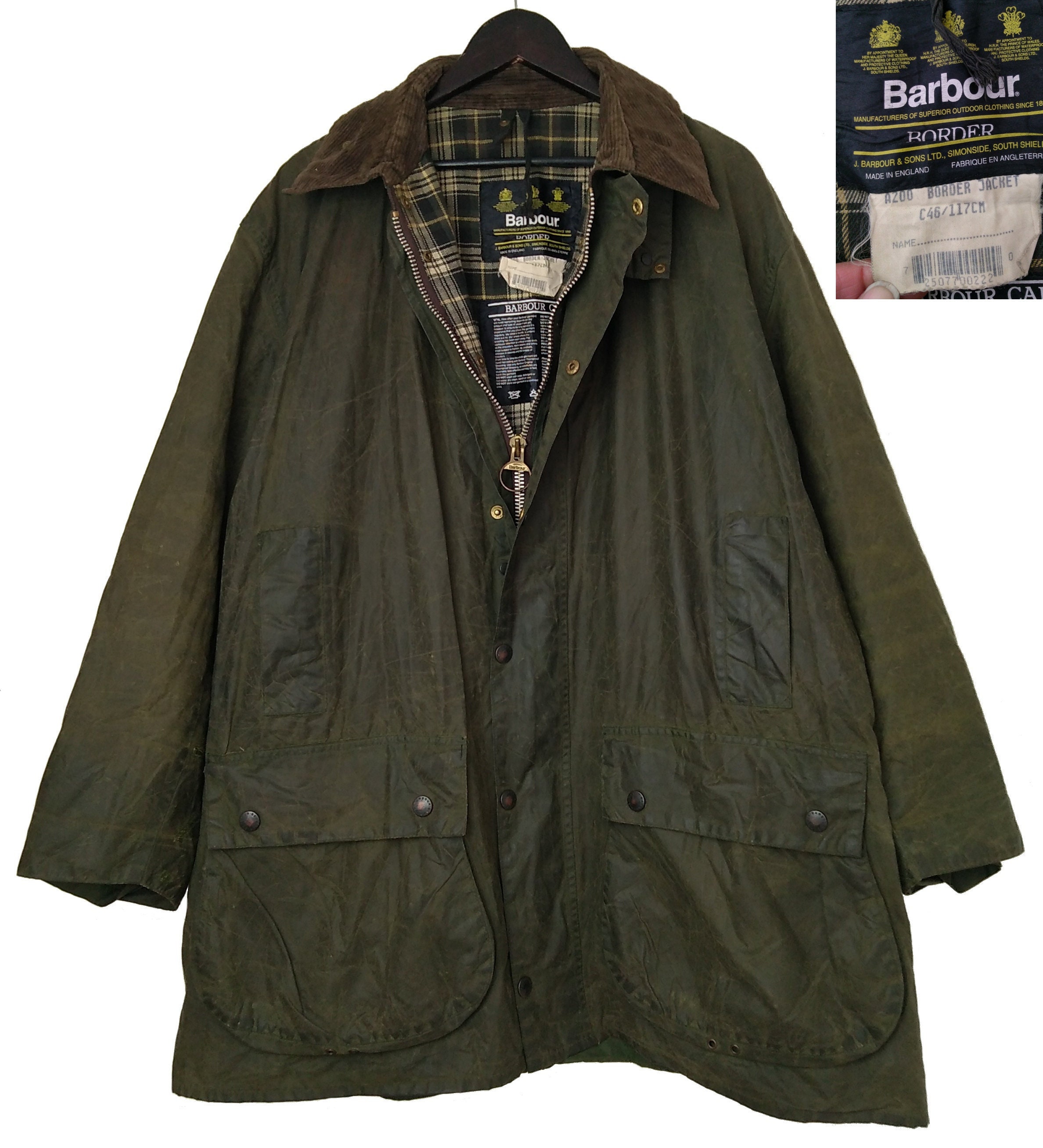 Barbour Border Wax Jacket Green A200 Vintage 90s C46/117cm Chest