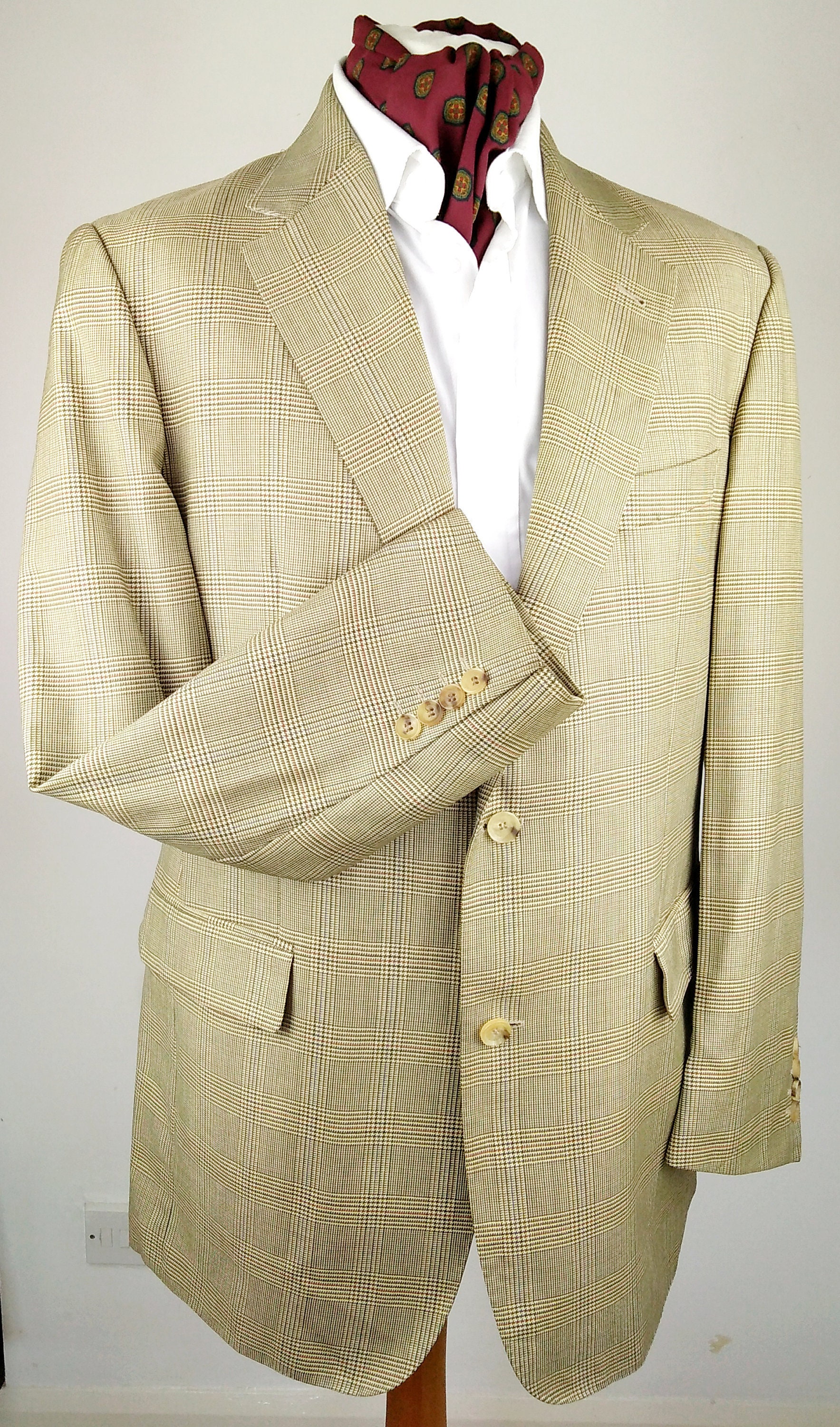Image of Burberry London Wool Silk Check Blazer Jacket Germany Made Size Uk 42 Eu 52