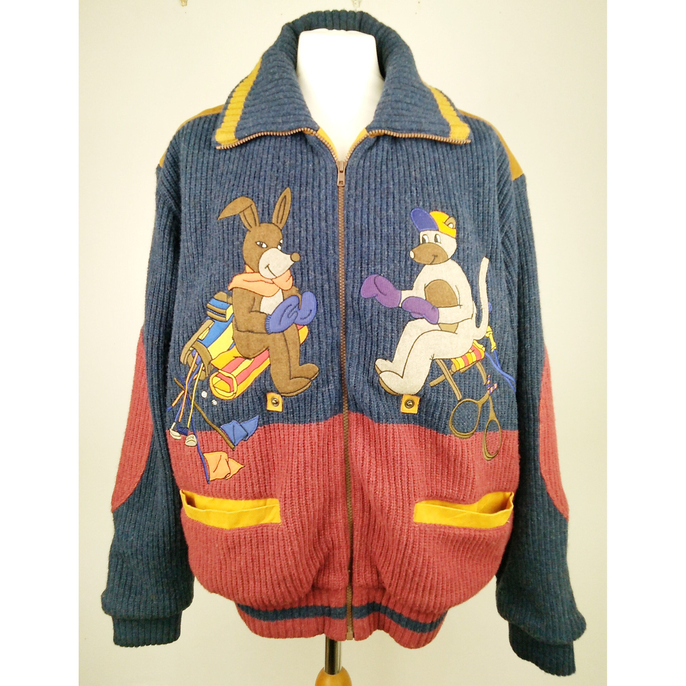 Image of Jean Charles De Castelbajac Knit Zip Up Jacket Size 4 Large