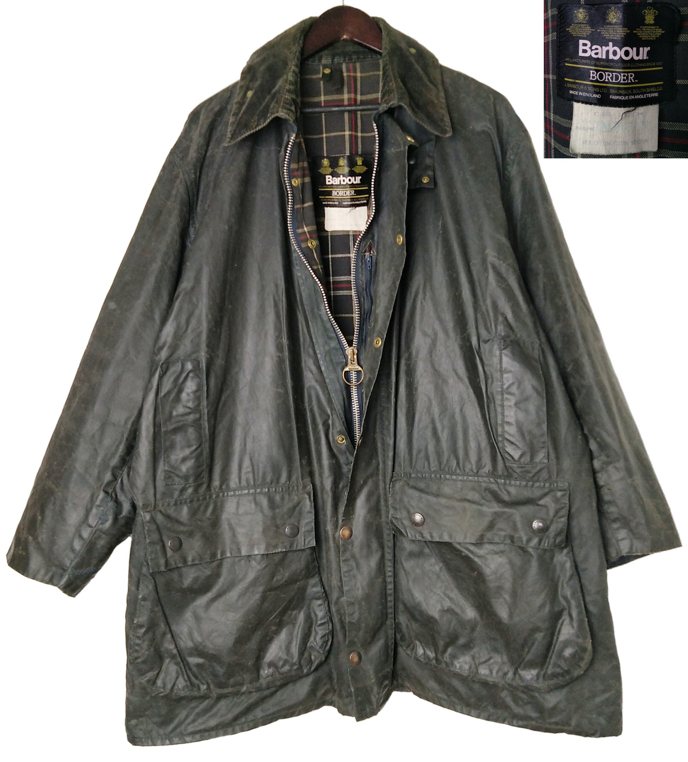 Barbour Border Wax Jacket Blue A205 Vintage 80s C46 / 117cm