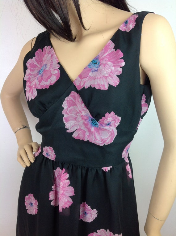 black dress with large pink flowers