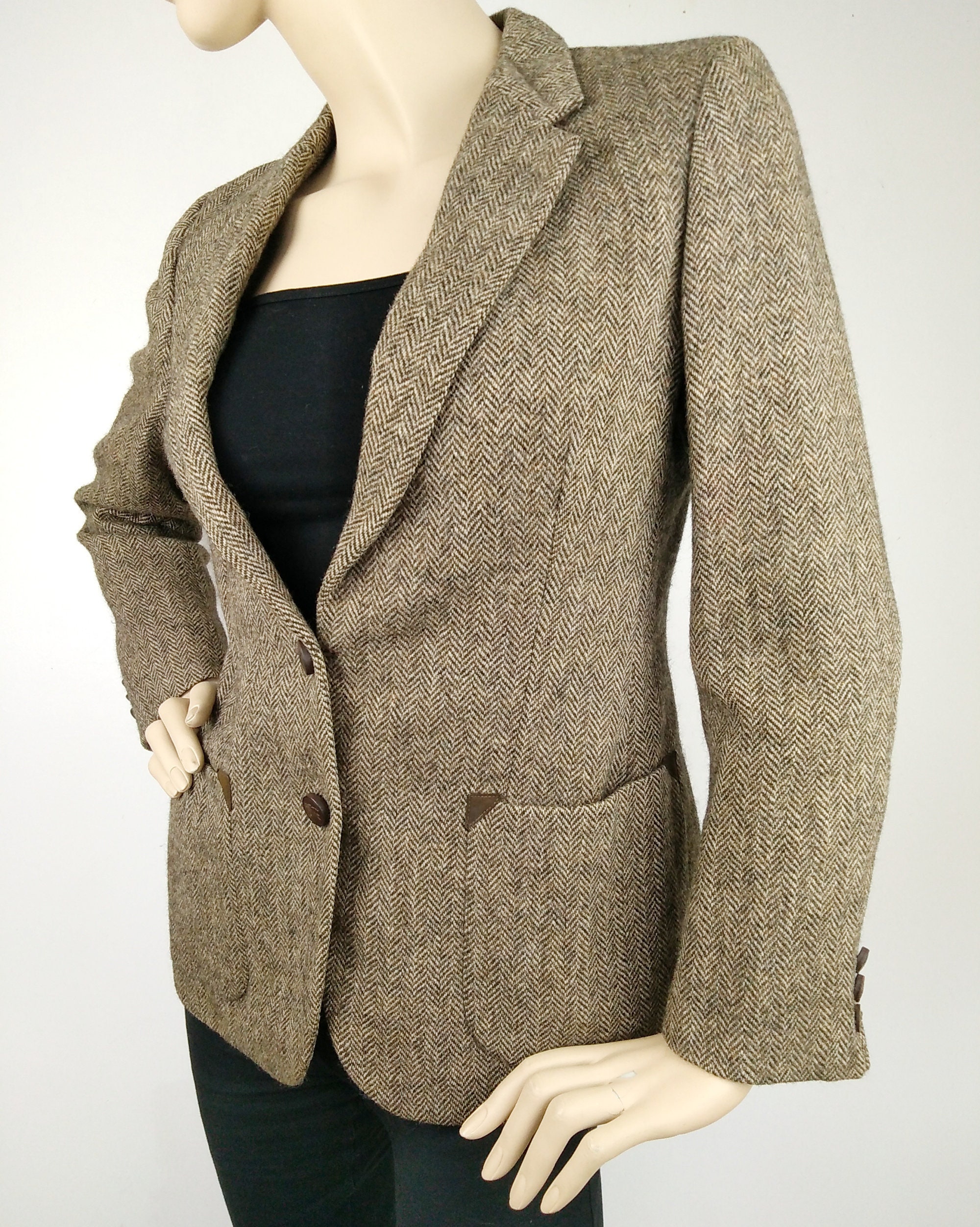 Burberrys Shetland Tweed Jacket Ladies Brown Herringbone Size | Etsy