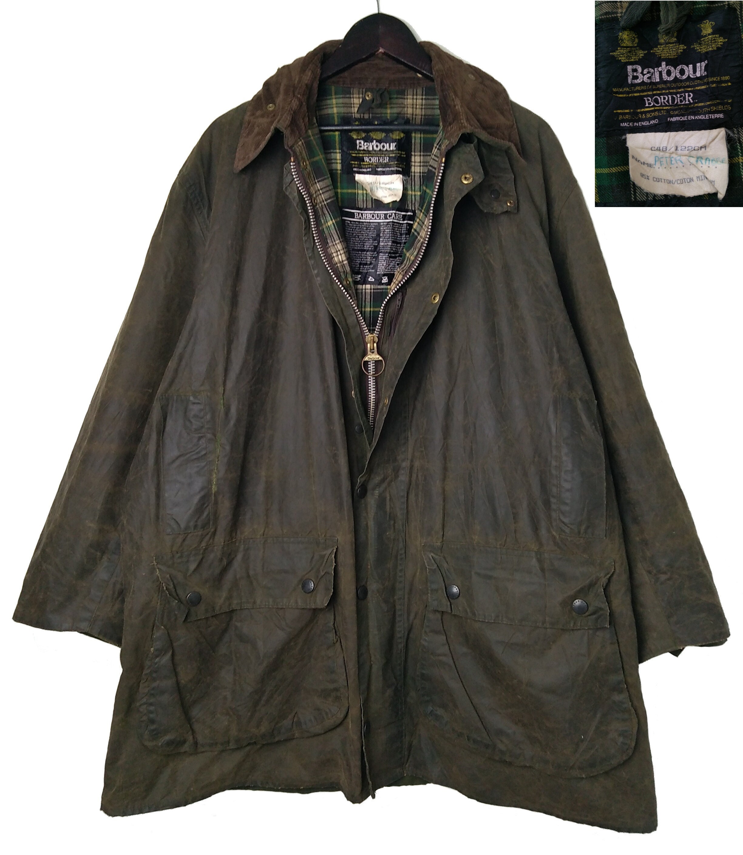 Paragraaf borduurwerk vlot Barbour Border Wax Jacket Green A200 Vintage 80s C48/122cm - Etsy