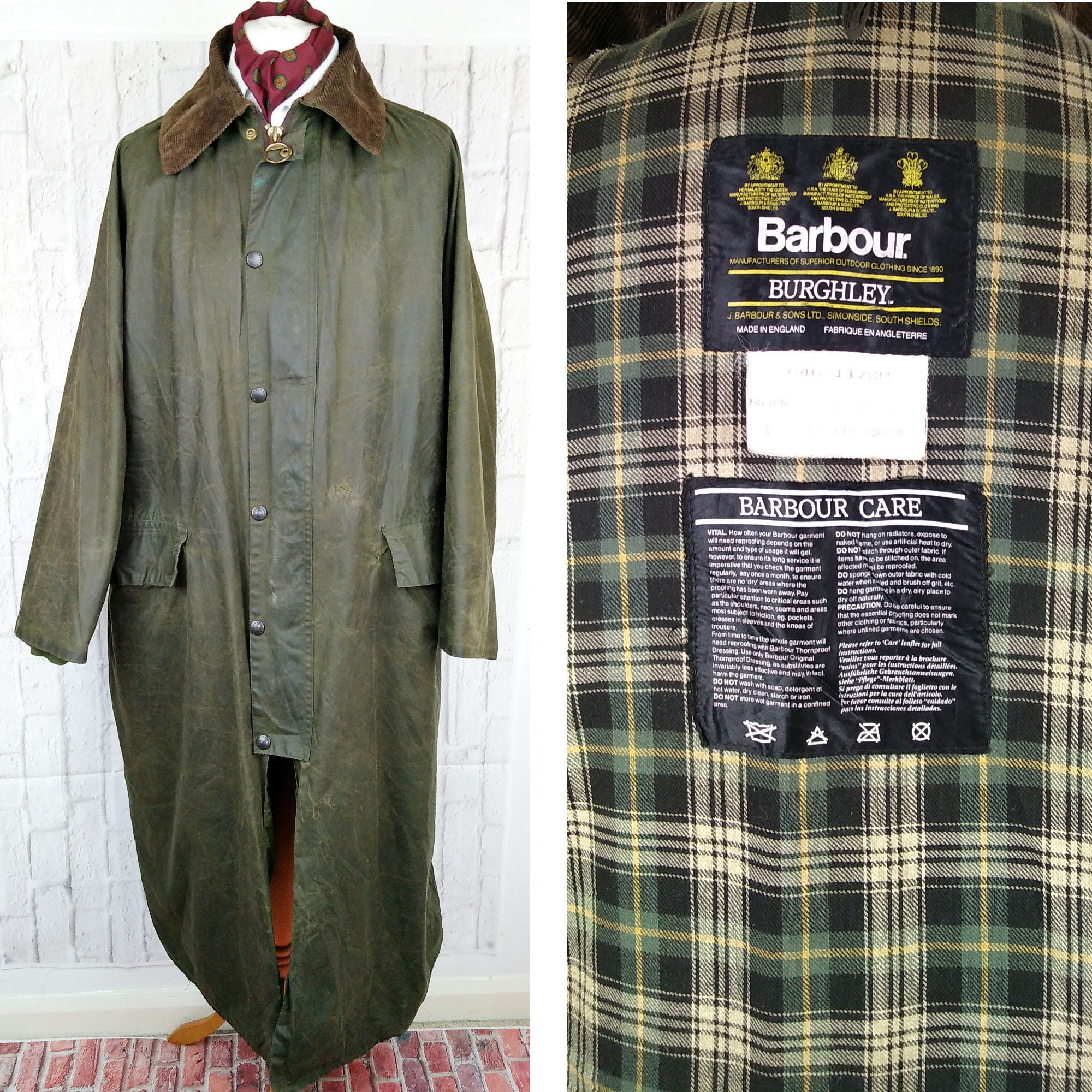 Barbour Burghley Wax Coat A160 Green Vintage Size C46/117cm Chest