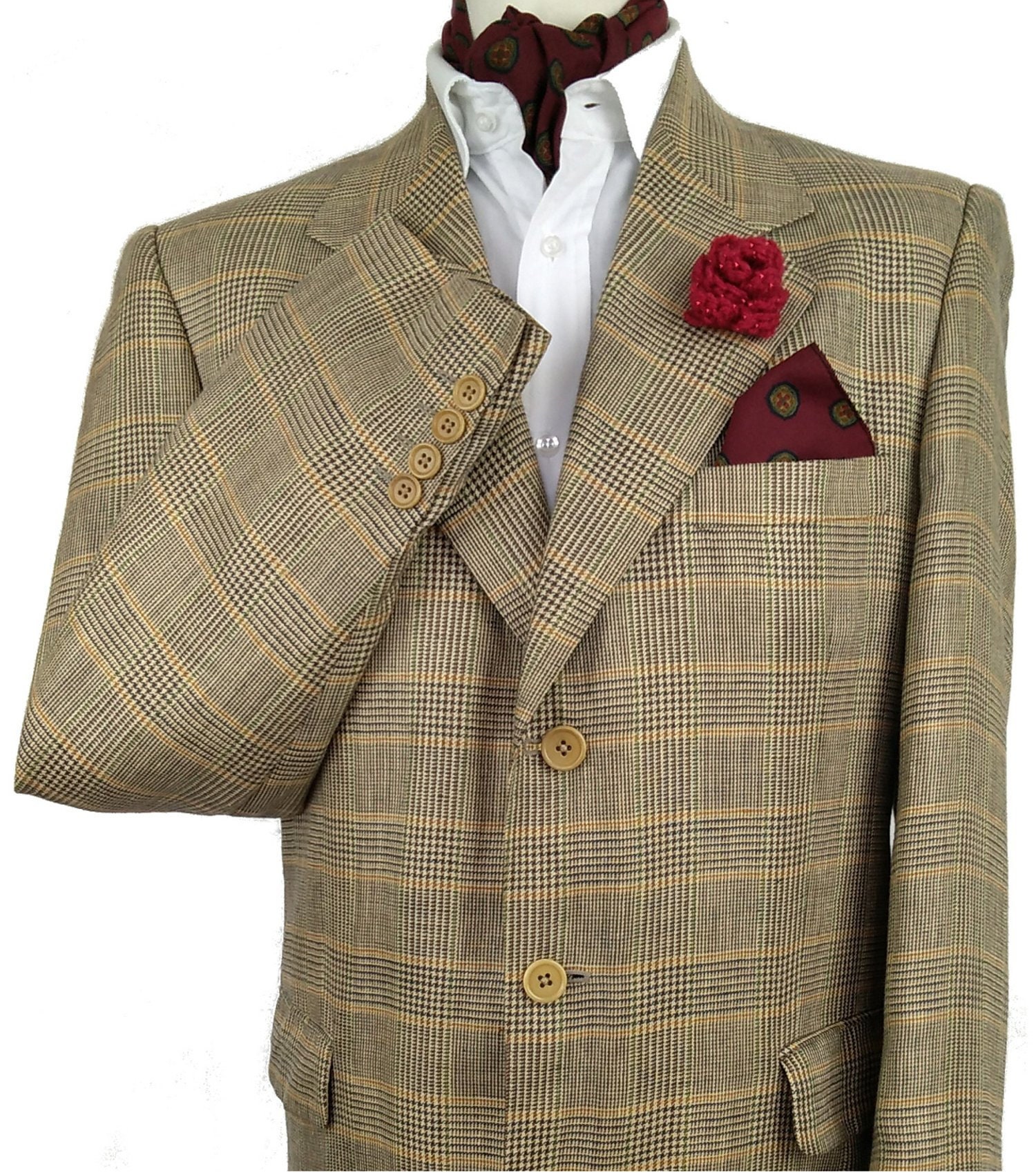 Image of Aquascutum London Blazer Jacket 40 Regular - Mens Linen Check Summer England Made Vintage 80S 1980S Medium
