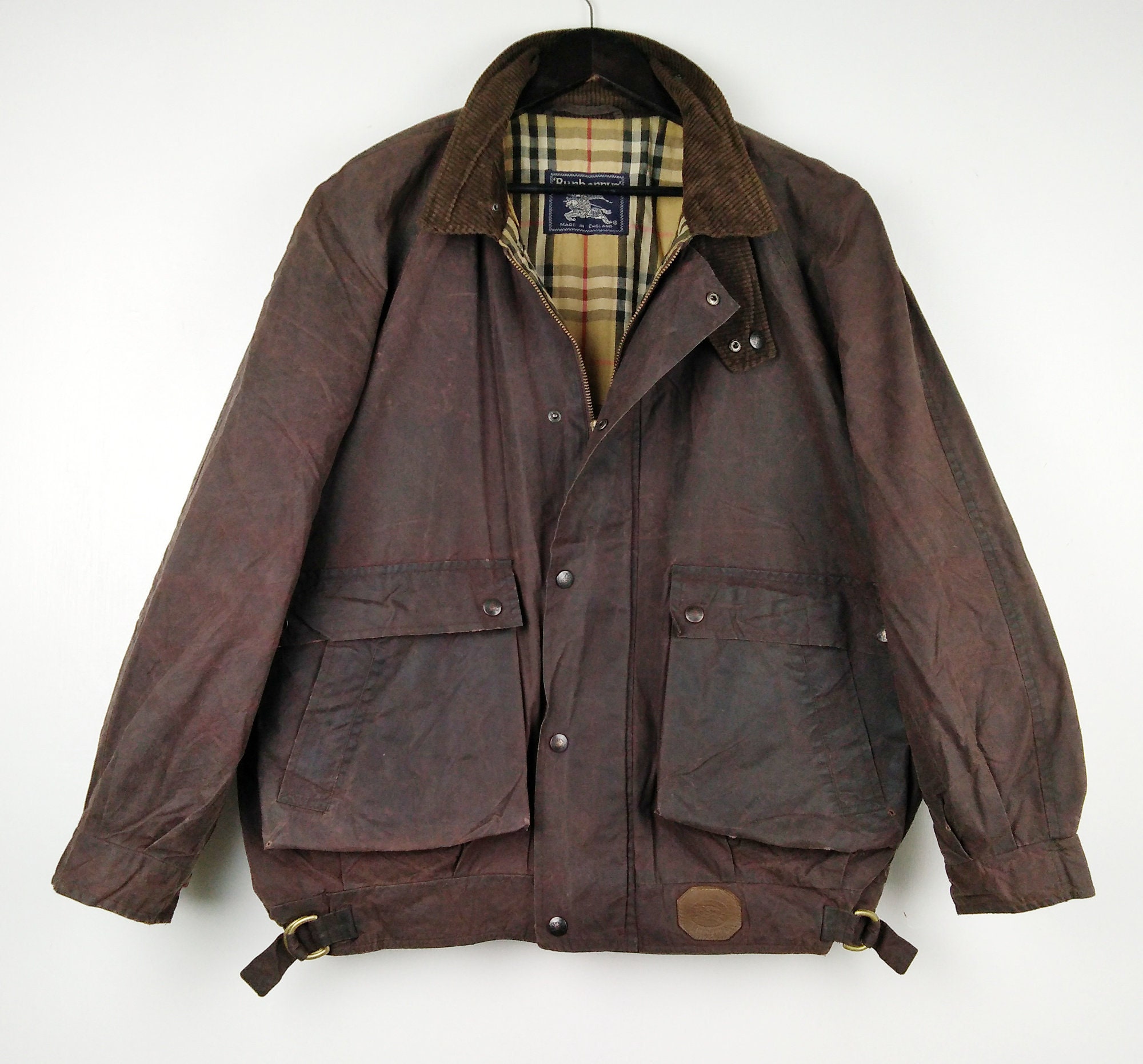 Image of Burberrys Waxed Bomber Jacket Nova Check Lined Vintage Size Medium - Please Read Description