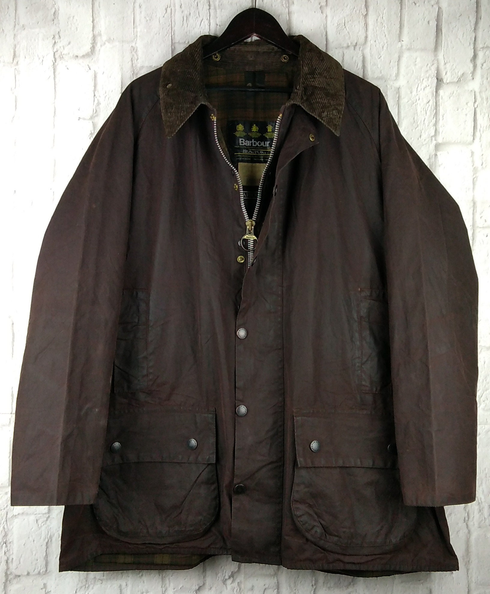Image of Barbour Beaufort Wax Jacket A190 Rustic Waxed Cotton Vintage 1990S Size C48/122cm Xl Chest 48