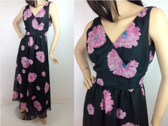 black dress with large pink flowers