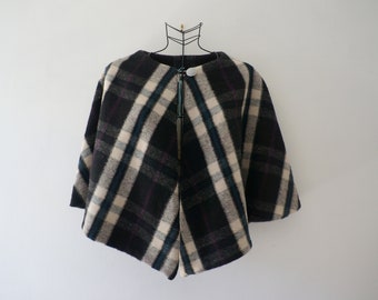 Wool plaid blanket cape