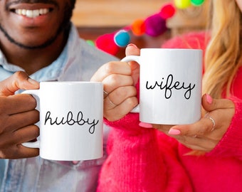 Hubby & Wifey Couples Ceramic Mugs Set