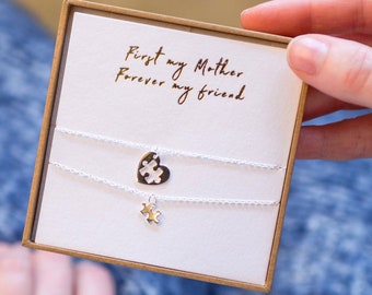 Sterling Silver Jigsaw 'First My Mother, Forever My Friend' Necklace Set