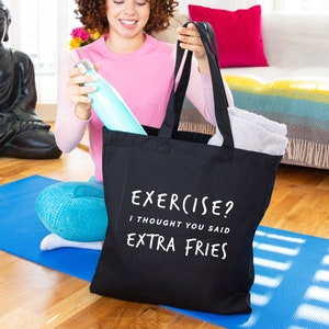 Funny Gym Tote Bag 'Exercise I Thought You Said Extra Fries' image 1