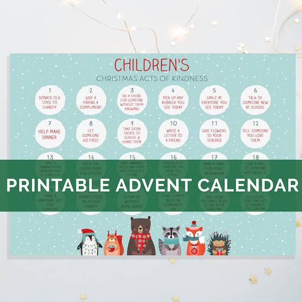Digital Download "Children's Christmas Acts of Kindness" Printable Advent Calendar