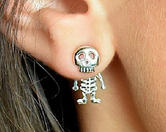 Sterling Silver Skeleton Studs - Skeleton Earrings - Halloween Earrings - Fancy Dress Earrings - Scary Studs - Gifts for Teens