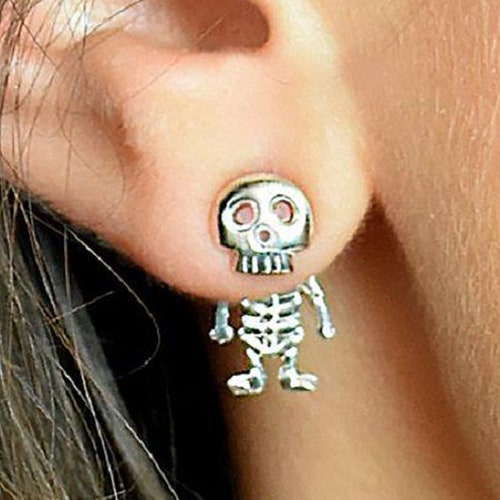 Sterling Silver Skeleton Studs - Skeleton Earrings - Halloween Earrings - Fancy Dress Earrings - Scary Studs - Gifts for Teens