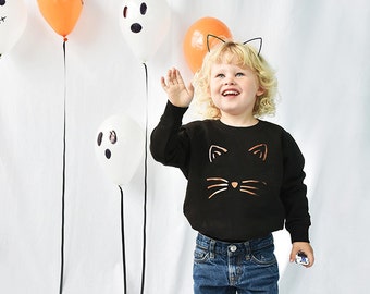 Cat Face Halloween Children's Sweatshirt Jumper - Kids Halloween Costume - Halloween Kids - Halloween Jumpers  - Cat Design [SWTCH-HW-005]