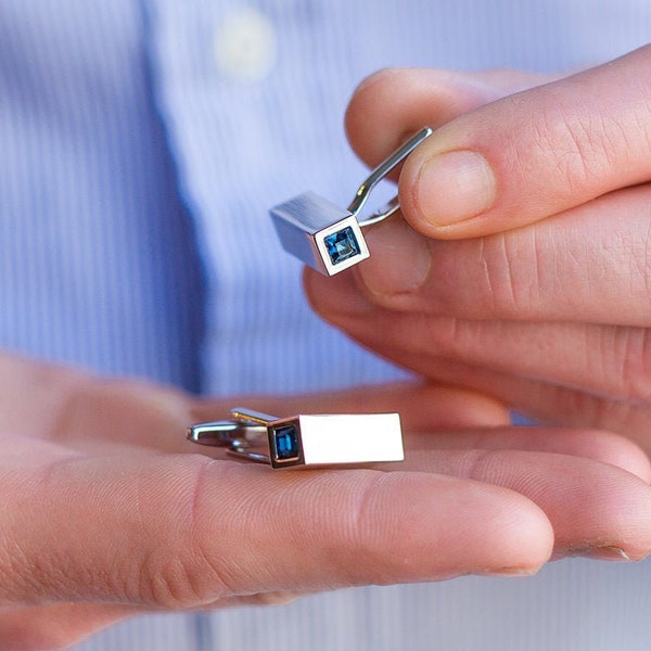 Birthstone Personalised Engraved Bar Cufflinks