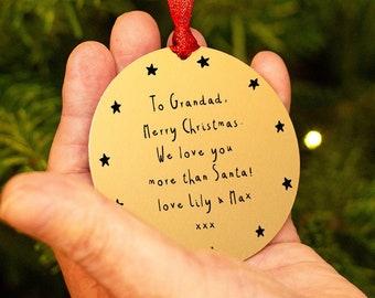 Personalised Message Gold Christmas Tree Decoration