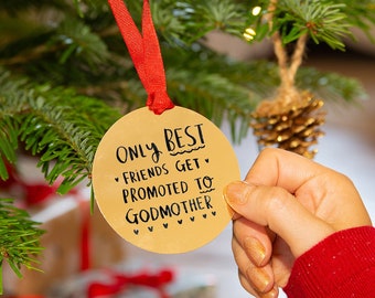 Best Friends Get Promoted To Godmother Gold Christmas Decoration Bauble