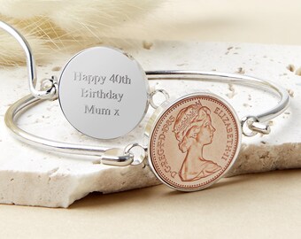 pbd smile coin bangle バングル 40th Birthday 1985 Penny Coin Bangle Bracelet - Etsy