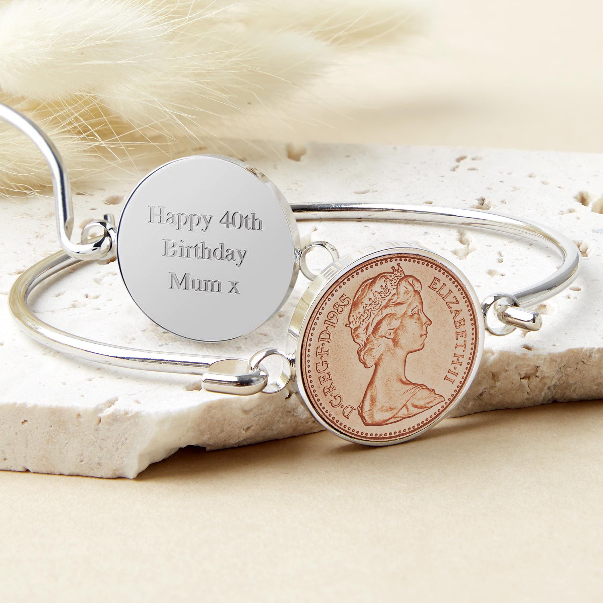 40th Birthday 1985 Penny Coin Bangle Bracelet - Etsy