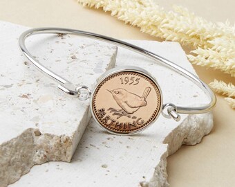 70th Birthday 1955 Farthing Coin Bangle Bracelet Finland